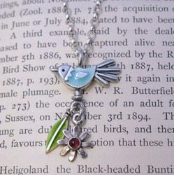 Blue Bird, Flower and Leaf Pendant