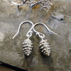 NEW small silver pine cone drop earrings