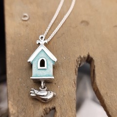 NEW aqua birdhouse pendant