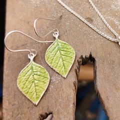 NEW enamel beech leaf earrings