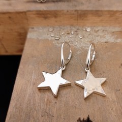 Large silver star earrings with continental fittings