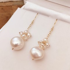 NEW Solid gold seed pearl and fireball pearl earrings