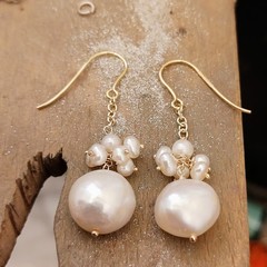 NEW Solid gold seed pearl and fireball pearl earrings