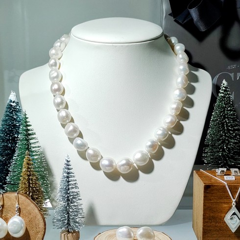 Extra large irregular natural pearl "snowball" necklace