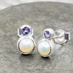 Pearl and Amethyst Duo Stud