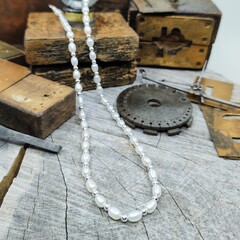 Dainty rice pearl and silver bead necklace