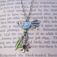 Blue Bird, Flower and Leaf Pendant