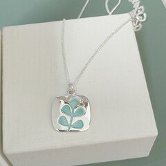 Aqua stem enamel pendant