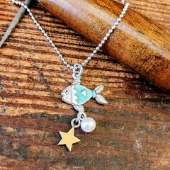 Aqua enamel fish pendant