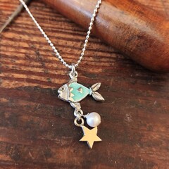 Aqua enamel fish pendant