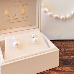 AAA almost round double drop pearl earrings