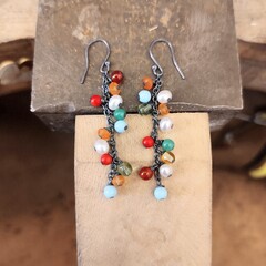 Fiesta multi gemstone oxidised earrings