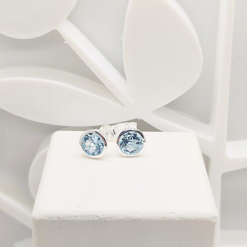 Sky blue topaz round bezel studs
