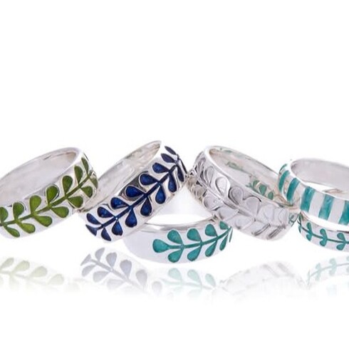 Silver Aqua enamel stem ring