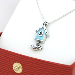 Blue Birdhouse Pendant