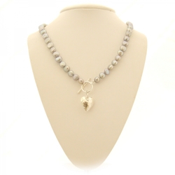 Silver Grey Baroque Pearl Necklace with Silver Heart