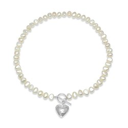 White Baroque Pearl Necklace with Silver Heart
