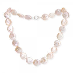 Large pink freshwater coin pearl necklace