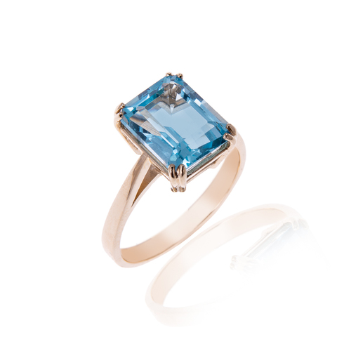 Gold and Octagon Cut 2.25 carat Blue Topaz Ring