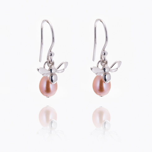 Honey bee with pink pearl drop earrings