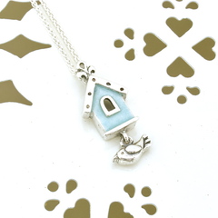 Blue Birdhouse Pendant