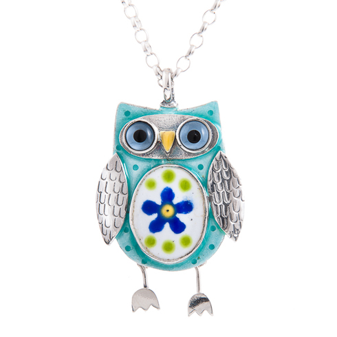 Large Blue Owl Pendant