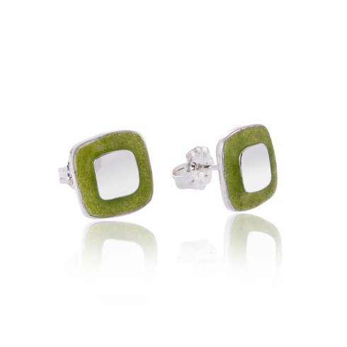 Green square cushion studs