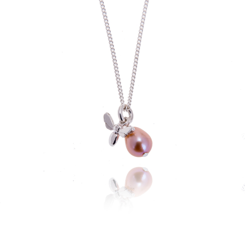 Little honey bee with pink pearl pendant