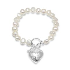 Irregular white freshwater pearl heart bracelet