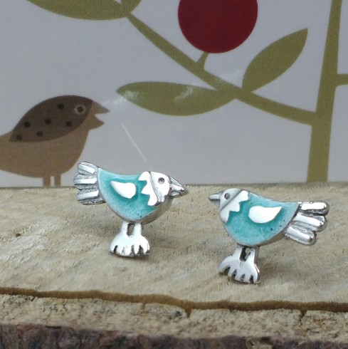 Aqua baby bird studs