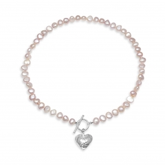 Pink Baroque Pearl Necklace with Silver Heart