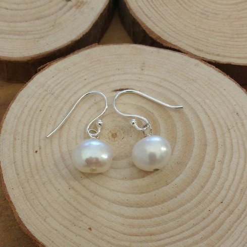White baroque pearl drop earrings