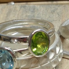 Oval green peridot stacking ring
