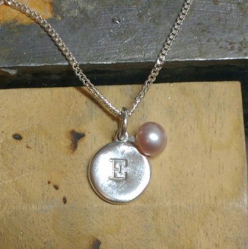 Letter pebble with rare natural pink pearl pendant (unfinished)