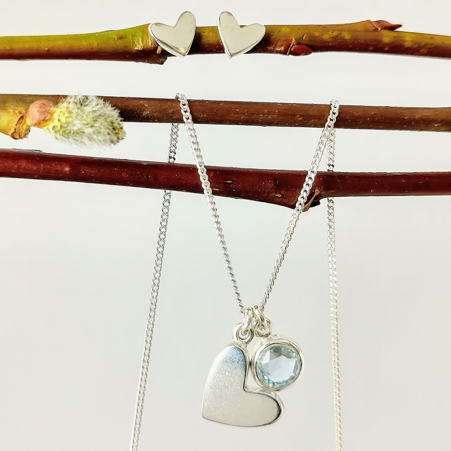 Blue topaz heart pendant and stud earrings